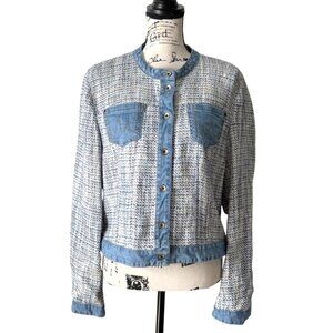 Marc Cain Womens Tweed and Denim Blazer Jacket Button-Up Blue Size 6